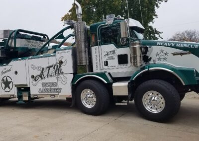 Custom graphics on towing truck